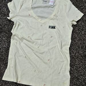 Victoria's Secret PINK Yellow Citrus Everyday Tee- SMALL Vneck Tshirt